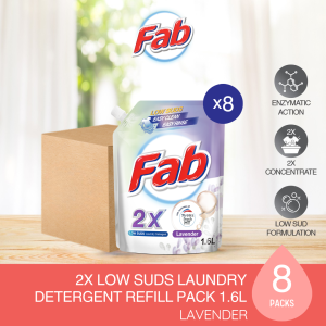 [Carton Deal] Fab 2X LOW SUDS Laundry Detergent 1.6L Refills *8 packs