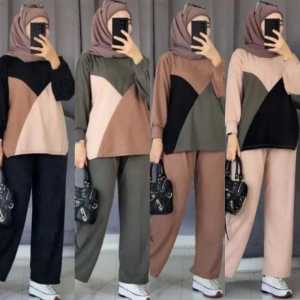 LD 110.120.130CM XL.XXL.XXXL One Set Melya Jumbo /Setelan Wanita Kombinasi Crinkle Airflow