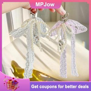 【MPJow】 1 Piece Phone Charm Strap Pendant Sweet Imitation Pearls Lace Bow Beaded Keychain Bag Hanging Cord For Women Girl