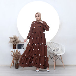 GAMIS CERINGKEL AIRFLOW MOTIF KANCING DEPAN BUSUI TALI BELAKANG LENAGAN PANJANG MIDI DRESS WANITA