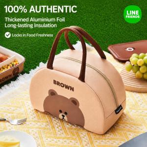 LINE FRIENDS Brown Lunch Bag Aluminum Foil Insulated Large Capacity for Office Picnic LFB127