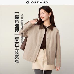 Giordano Women 100% cotton contrast collar cargo jacket Free Shipping 05376681