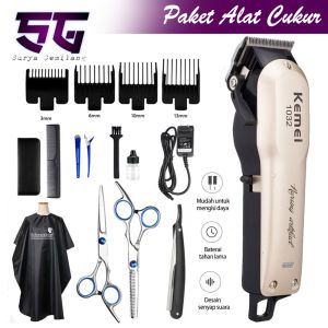 Paket Alat Cukur Rambut Kemei KM-1032 Mesin Pangkas Dan Potong Rambut Cas Elektric Hair Clipper