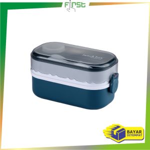 FH-C985 Lunch Box Bento Set 1000ML dengan Sendok Garpu BPA FREE / Kotak Makan 2 Tingkat Anti Tumpah Portable / Kotak Bekal Susun Food Grade Import