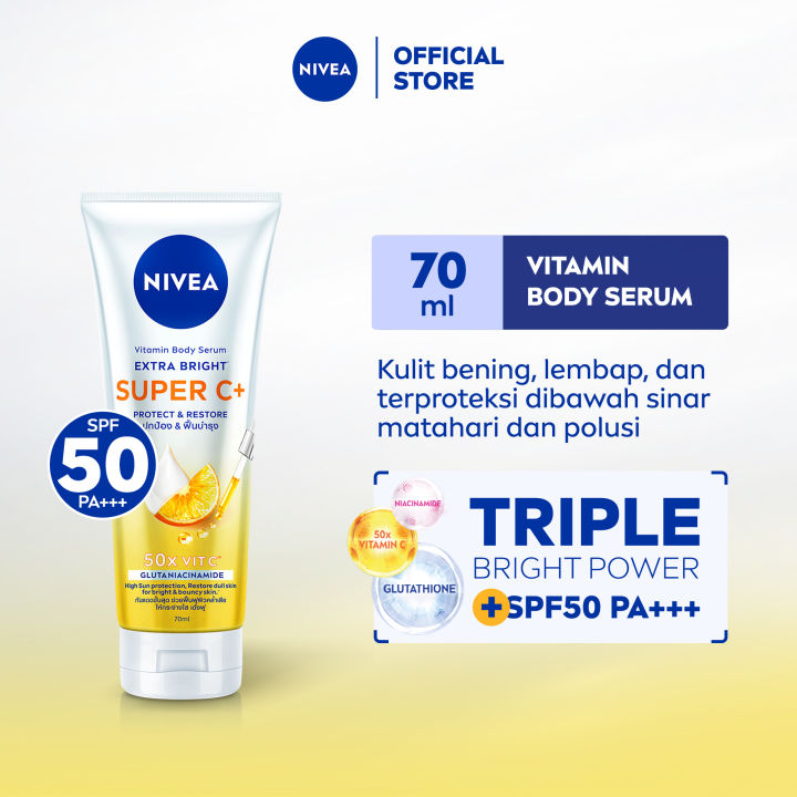 cara pakai l glutathione moist whitening lotion spf 70 NIVEA Body Serum Extra Bright Super C+ SPF50+ PA+++ 70ml Review Skinflair Glutawhite Milky Lotion:
