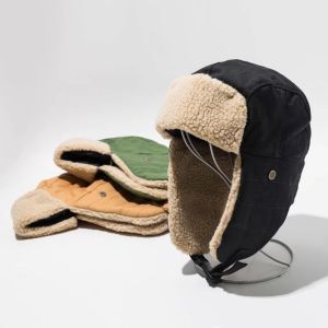 TANTUANG Windproof Winter Bomber Hats Ear Protection Warm Accessories Warm Snow Cap Solid Color Thickened OutdoorsThick Balaclava for Men Women
