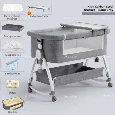 SG✅Baby Crib Multifunctional Foldable Removable Portable Newborn Cradle Bed European Baby Crib Splicing Big Bed 4054