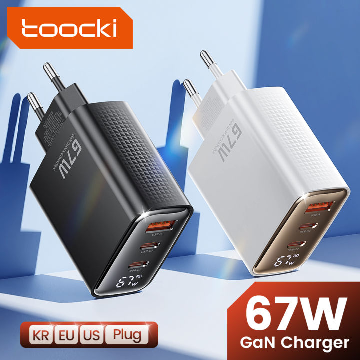 Toocki PD67W digital gallium nitride charger 2USB-C+USB-A for iPhone 8 ...