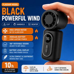 Mini Clip-On Fan 3000mAh Rechargeable Portable Fan 5 Speed 180° Rotatable Digital Display Powerful Wind