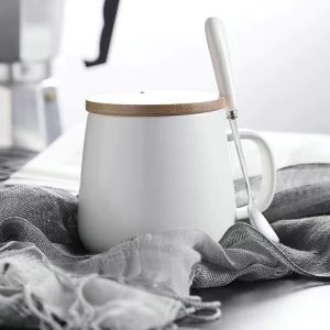 Matte ceramic mug mug with lid spoon water cup office coffee cup milk cup Couple coffee cup black  white coffee cup