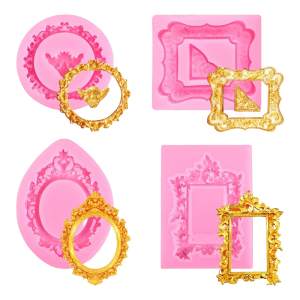 4 Piece Vintage Hollowout Embossed Photo Frame Silicones Fondant Mold Set Sugar Craft Baking Decorations Reusable Moulds
