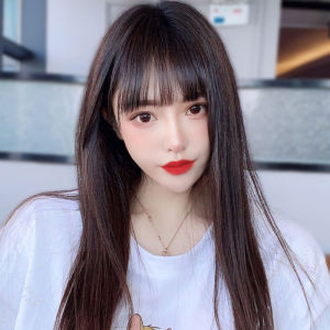 TSE Real Hair Wigs with Air Bangs 50cm-60cm Length Realistic Natural Long Straight Hair Wigs Front Lace Wig