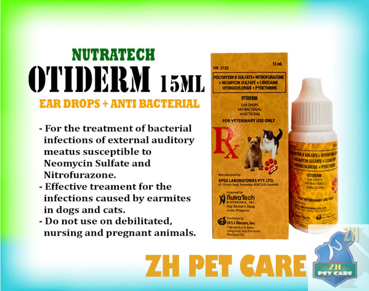 ZH. Otiderm 15ml Ear Drops and Antibacterial/Insecticidal for Cats