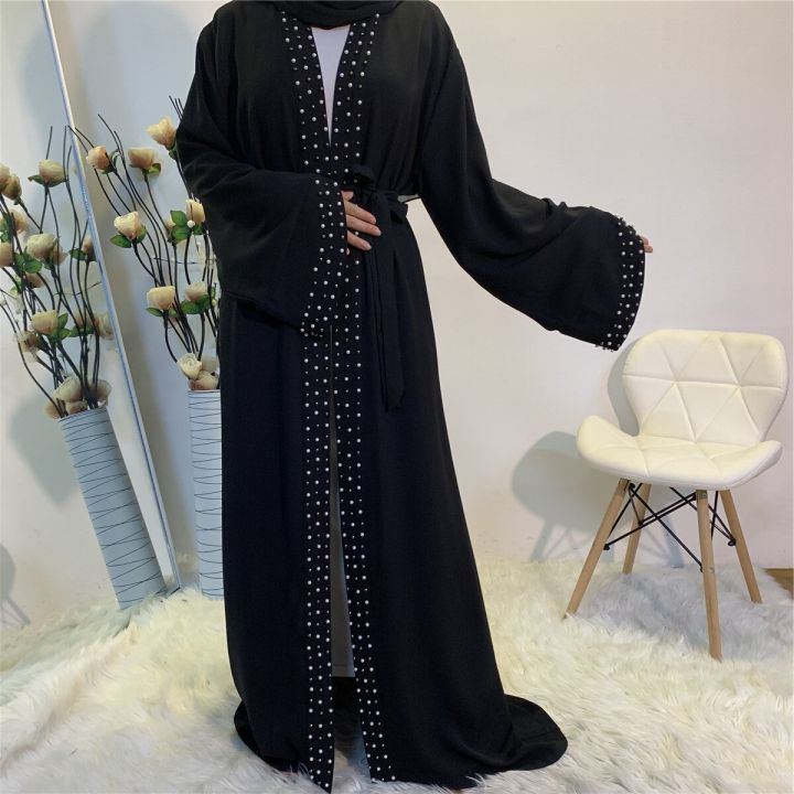 Ramadan Eid Muslim Beading Abaya Belt Cardigan Arab Maxi Dress Kimono ...