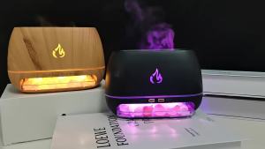 {READY STOCK} Simulated Flame Wood Grain Aromatherapy Diffuser Humidifier 7 Colorful Lights Large Mist Volume Household Humidifier Essential Oil Diffuser
