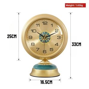 FFBH Vintage Wooden Table Clock Silent Movement Living Room Desk Clocks Ceramic Base Bedroom Office Retro Display Home Decoration T4N8K