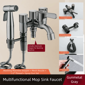 BESTITIT Multifunction Three Tap Faucet Double Outlet Dual Control Diverter Tap  Easy To Install Angle Valve Bathroom