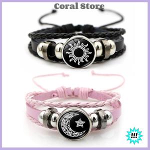 【Coral】💖【HOT SALE】🎈🎈 2Pcs Luminous Couple Bracelets Sun Moon Adjustable Black Braided Bracelet Friendship Fashion Romantic Jewelry Birthday Gifts