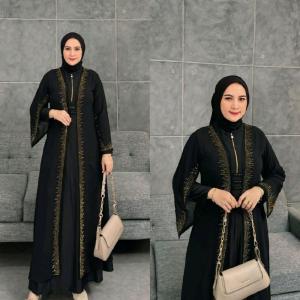 SinggalangFashion-COD//Gamis Abaya Turkey/Baju Muslim Wanita/ Abaya Arab Hitam Jersey Mix Ceruti Model PAYET Ai 01 Terbaru