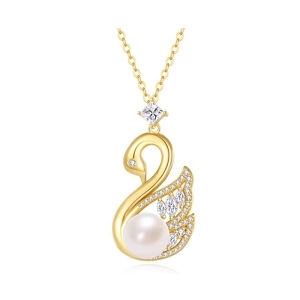 CTS S925 Silver Pearl Zircon Swan Necklace Pearl Stud Earring for Women Girl Party Clavicle Chain Gifts Jewelry CHOW TAI SENG 周大生 S1PC0369Y S1PC1335 S1EC0233Y