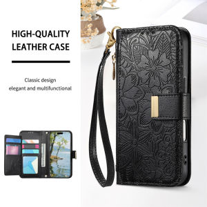 Phone Case for VIVO V70 V60 V50 V40 Lite V30E V30 V29 V27 Pro FE V29E 5G Wallet Leather Floral Flip Wristlet Sling Fashion Flower Zipper Bag Phone Cover
