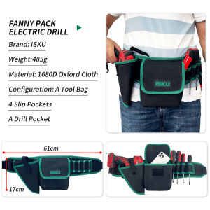ISKU Tas Pinggang Perkakas Tukang Serbaguna Perkakas Electrical 7 Slip Pockets Tas Obeng Menyimpan