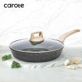 Carote Granite Nonstick Frying Pan Healthy Cooking Wok Periuk Kuali Tak Melekat, Marble Stone Die-Cast Skillet, PFOA Free, All Stove Applied (20/24/28cm,Essential Woody). 