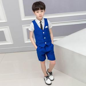4PCs Child Boys Gentleman Formal Suit Birthday Party Wedding Shirt Vest Shorts Clothing Set