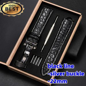 22 มิลลิเมตรความกว้างหนังลูกวัวหนังแท้สายนาฬิกาข้อมือผู้หญิงผู้ชายสายหนังนาฬิกาวงอุปกรณ์เสริมสายรัดข้อมือ