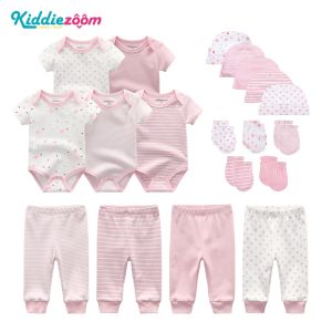 Kidddiezoom 100% Cotton 19 Piece Newborn Baby Clothes Clothes Sets/Terno Gift Include 5 Baby Romper + 4 Baby Pants + 5 Baby Hats + 5 Pair Baby Gloves