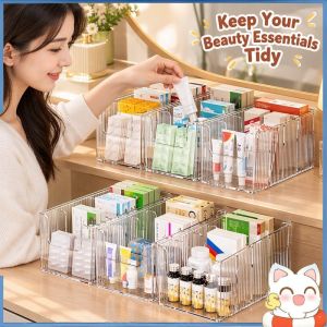 Happy Everyday.me Transparent Detachable Grid Storage Box Multifunctional Cosmetic Perfume Holder Mask Skincare Organizer For Dresser Wardrobe Drawer Space Saving