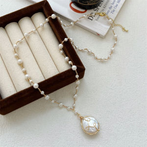 Natural Baroque Pearl Necklace for Women Hand-woven long sweater chain Luxury and trendy niche long accessories