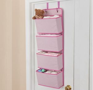 Baby Nursery Closet Cabinet Door Hanging Organizer Storage with 4 Large Pockets for Cosmetics Toys and Sundries