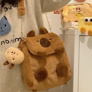 Cute Capybara Plush Backpack Kawaii Doll Fur Bag Cartoon Shoulder Bag Funny Children Knapsack Bag Girl Anime Crossbody Bags