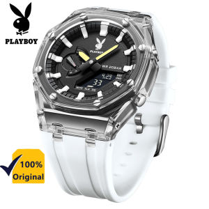 Jam Tangan Elektronik เพลย์บอยสำหรับผู้ชายของแท้กันน้ำดิจิตอลโชว์นาฬิกากีฬาสายซิลิโคนการเคลื่อนที่ไฟฟ้า
