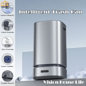 Vision 13L Intelligent Automatic Trash Can Fully Automatic Packaging Garbage Can with Removable Inner Bucket Household Living Room Bathroom Office Stainless Steel Wastebasket Smart Motion Sensor Touchless Waste Bin (Silver/White)