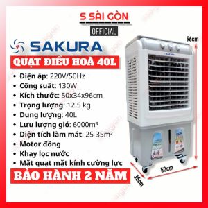 Quạt điều hoà hơi nước không khí 40 LÍT SAKURA 2023 CAO CẤP tặng kèm đá khô - BH 2 NĂM