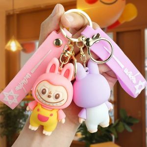 Kawaii Anime Labubu Keychain for Girls Mobile Phone Chain Key Buckle Accessories Bag Pendant Toys