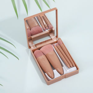 5Pcs/Set Makeup Brush with Built-in Mirror Makeup Brushes Set Foundation Eye Shaow Brush Travial Kit