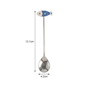 LIANG สีสันสดใส ช้อนสแตนเลสปลาแมว ช้อนคนให้เข้ากัน ขัดเงาเงางาม ช้อนชาชาช้อนชา เครื่องใช้บนโต๊ะอาหาร สไตล์เกาหลีญี่ปุ่น ช้อนขนมหวาน ของหวานของหวาน