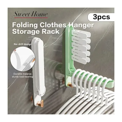 (Mix & Match) Sweet home Folding Clothes Hanger Storage Rack-Creamy White 3 Pcs