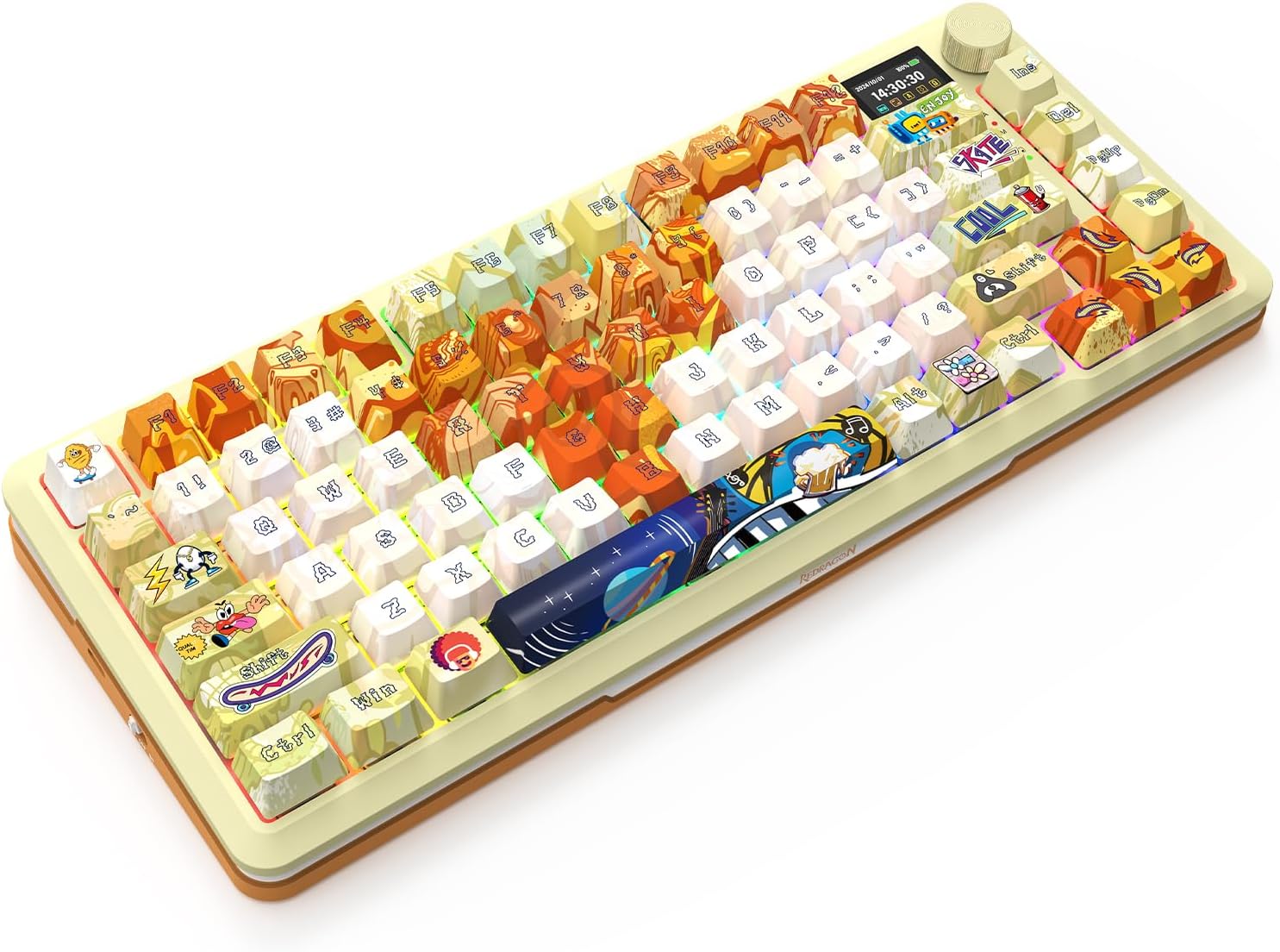 Redragon FLEKACT K708GF-RGB-PRO 3 Modes Gasket Mounted Mechanical Keyboard with Customizable Smart LCD Screen