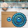 3D Wind Spinner Mandala 10 Inch Evil Eye Stainless Steel Wind Sculpture Blue Hanging Ornament Cut Metal Art for Indoor Outdoor Garden Decoration Amulet for Home and Yard. 
