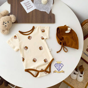 S008 ชุดรอมเปอร์ ชุดบอดี้สูทขาเว้าแขนสั้นลายน้องวัว เสื้อผ้าเด็ก ชุดเด็กอ่อนเด็กทารก