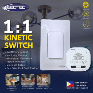 LEDTEC Self-Powered Wireless Light Switch Kit – No Batteries No Wiring Required – Kinetic Wall Switch with 150m Range – Voltless Remote Controller for Home Office or Warehouse – 10-Year Warranty & Local Philippine Support LDTC5JS1