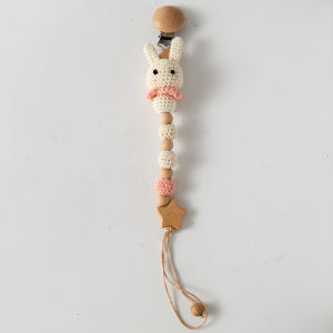 Mamimami Home Handmade Cute Baby Pacifier Chain Teether Clip Wooden Animal Pacifier Chain Bead Holder for Newborn Gift