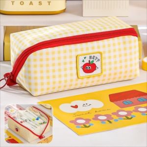 ELFINL Phong cách Hàn Quốc Hộp bút hình lăng kính Dung lượng lớn Bộ lưu trữ máy tính để bàn Túi đựng bút Dễ thương Thẩm mỹ Túi văn phòng phẩm lưới Giá đỡ văn phòng phẩm