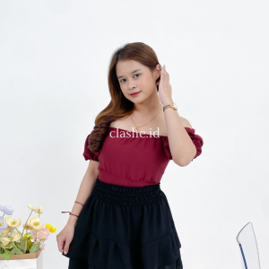 Olicia Crop Top Sabrina Lengan Balon Chic and Cute OOTD by Clashe