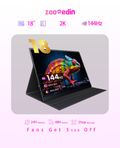 【Local Warehouse】ZOOMEDIN 18 Inch 2K 144Hz QHD 1600P Ultra-Slim Portable Monitor for Laptop100% SRGB External monitorDual Speaker Extender Display. with Smart Cover for LaptopPC Phone Xbox PS4/5 Switch【Delivered Whinin 72 Hours】