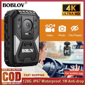 BOBLOV B4K4 กล้องติดรถยนต์สำหรับกล้อง GPS สวมใส่ร่างกาย4Kความละเอียด HD 2160P 128GB เครื่องบันทึกเสียงวิดีโอ15ชั่วโมงกล้องตำรวจ BodyCam กันน้ำตรวจจับการ